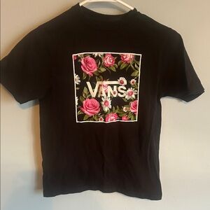 Vans Black Tee with Pink Floral Design
